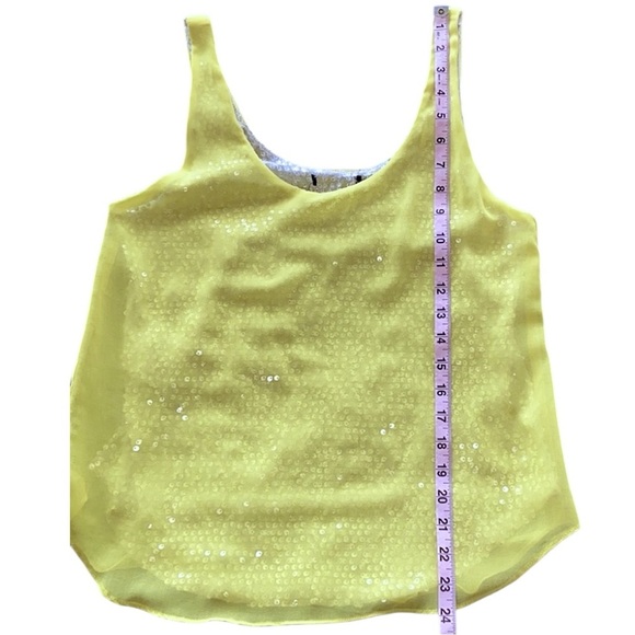 Aqua Dressy Yellow Tank Top Silver Sequin & Yellow Organza Silky Overlay Sz S - Picture 9 of 11